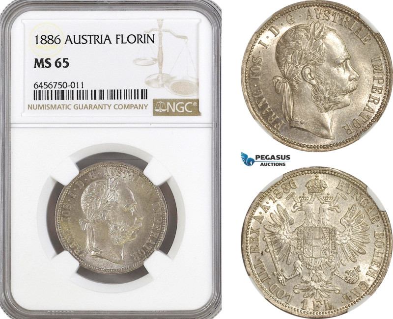 Austria, Franz Joseph, 1 Florin 1886, Vienna Mint, Silver, KM# 2222, Light champ...