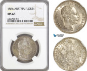 Austria, Franz Joseph, 1 Florin 1886, Vienna Mint, Silver, KM# 2222, Light champagne toning! NGC MS65, Top Pop!
