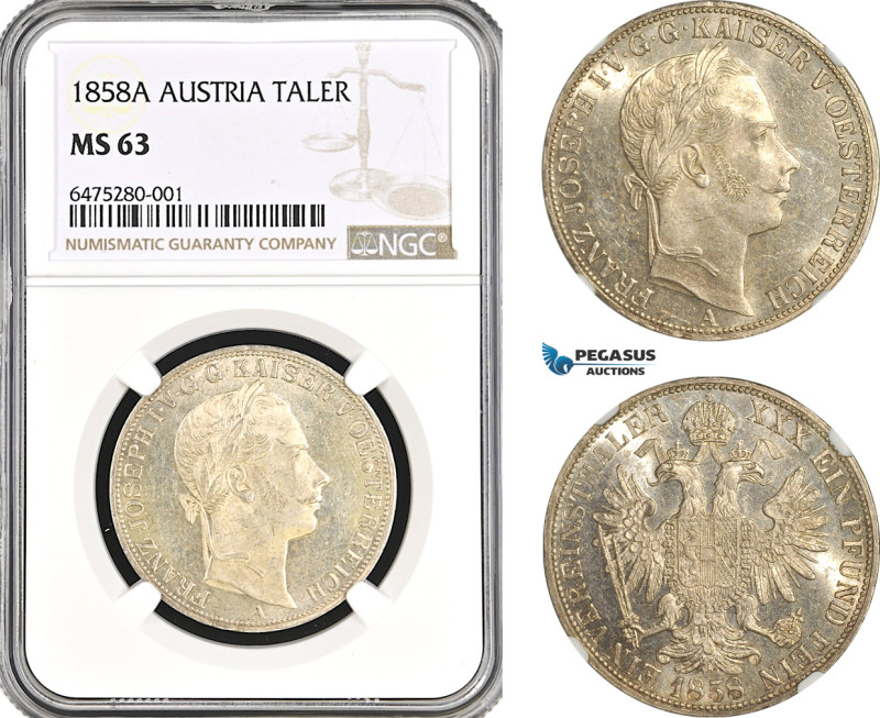 Austria, Franz Joseph, Taler 1858 A, Vienna Mint, Silver, KM# 2244, Light champa...