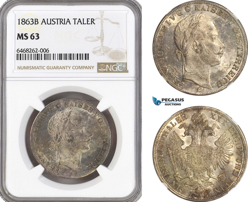 Austria, Franz Joseph, Taler 1863 B, Kremnitz Mint, Silver, KM# 2244, Spotted to...