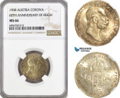 Austria, Franz Joseph, 1 Corona 1908, Vienna Mint, Silver, KM# 2808 (60th Anniversary of Reign) Beautiful toning! NGC MS66
