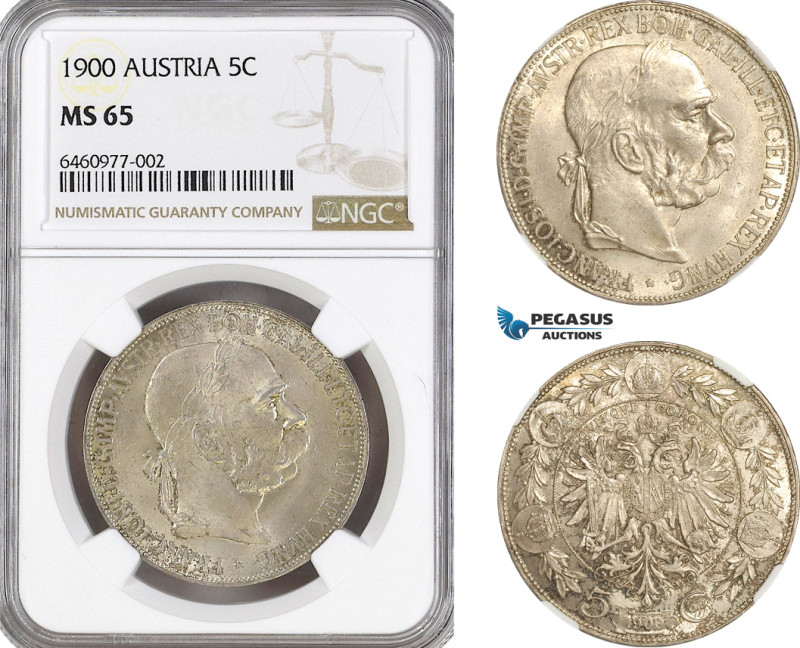 Austria, Franz Joseph, 5 Corona 1900, Vienna Mint, Silver, KM# 2807, Beautiful l...