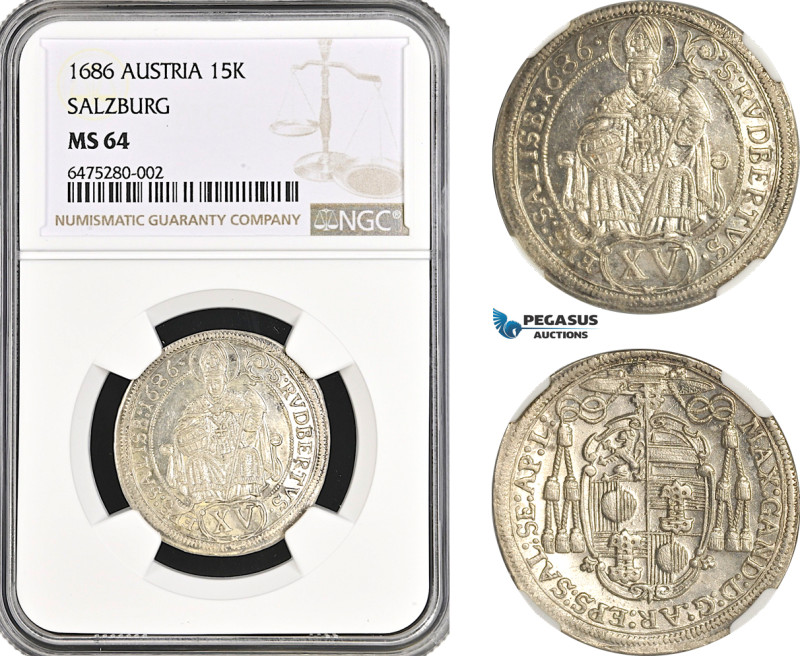 Austria, Salzburg, Maximilian Gandolph, 15 Kreuzer 1686, Silver, KM# 230, NGC MS...
