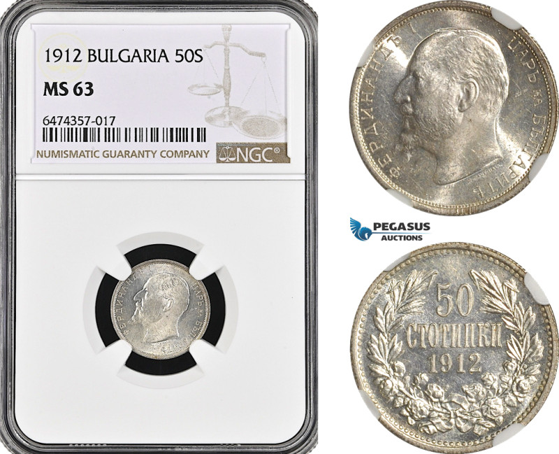 Bulgaria, Ferdinand I, 50 Stotinki 1912, Vienna or Kremnica Mint, Silver, KM# 30...