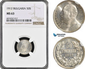Bulgaria, Ferdinand I, 50 Stotinki 1912, Vienna or Kremnica Mint, Silver, KM# 30, NGC MS63, Prooflike fields!