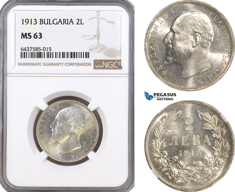 Bulgaria, Ferdinand I, 2 Leva 1913, Vienna or Kremnica Mint, Silver, KM# 32, Ver...