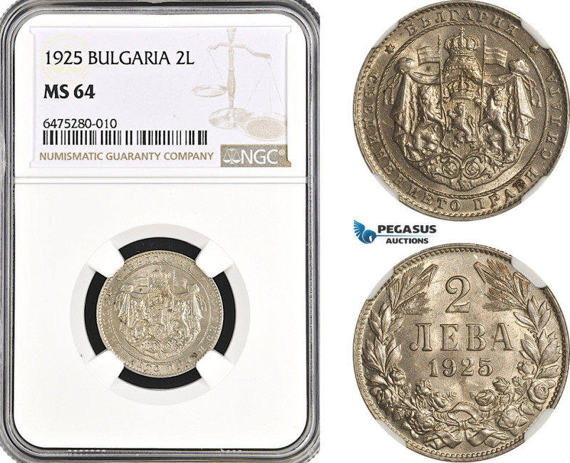 Bulgaria, Boris III, 2 Leva 1925, KM# 38, NGC MS64