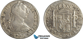 Chile (Spanish colonial) Charles IV, 8 Reales 1790 So DA, Santiago Mint, Silver, KM# 39, Cleaned VF, Rare!