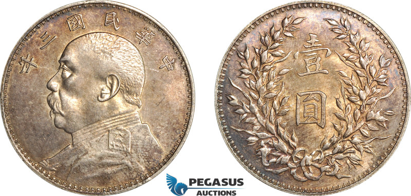 China, Republic, Dollar Yr. 3 (1914) Silver (26.95g) L&M 63, Violet/champagne to...