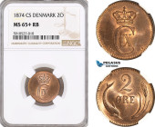 Denmark, Christian IX, 2 Øre 1874, Copenhagen Mint, KM# 793.1, NGC MS65+RB