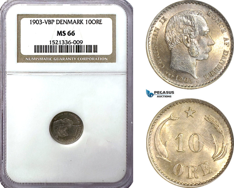 Denmark, Christian IX, 10 Øre 1903, Copenhagen Mint, Silver, KM# 795, NGC MS66, ...