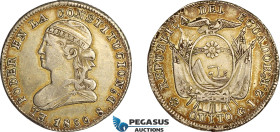 Ecuador, Republic, 2 Reales 1850 QUITO GJ, Quito Mint, Silver, KM# 33, Old toning, VF-EF