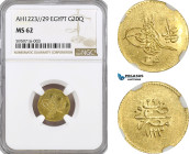 Egypt (Ottoman Empire) Mahmud II, 20 Qirsh AH1223//29, Misr Mint, Gold, KM#215, NGC MS62, Top Pop!