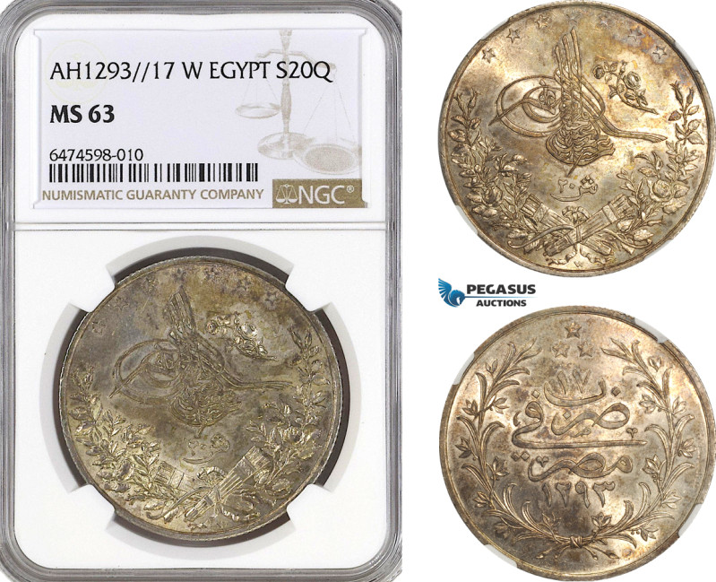 Egypt (Ottoman Empire) Abdul Hamid II, 20 Qirsh AH1293//17 W, Misr Mint, Silver,...