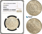 Finland, 500 Markkaa 1951 H, Helsinki Mint, Silver, Olympics, KM# 35, NGC MS62