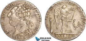 France, Louis XVI, 3 Livres (1/2 Ecu) 1793 A, Paris Mint, Silver (14.74g) Gad. 43, Adjustment marks, VF-EF