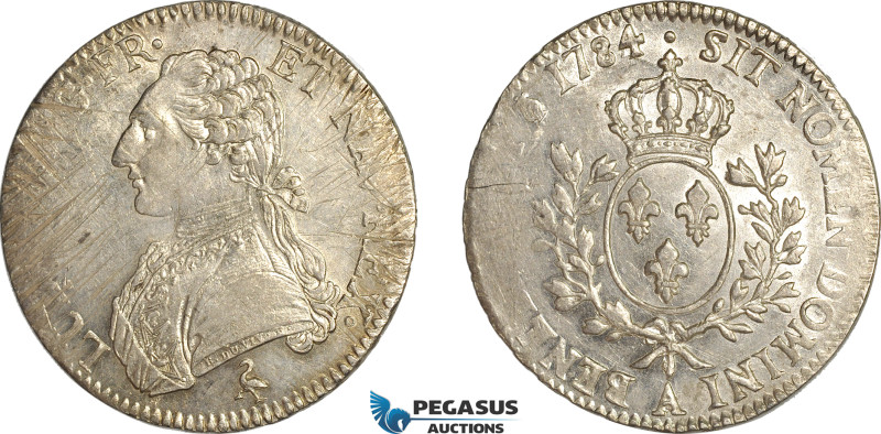 France, Louis XVI, Ecu 1784 A, Paris Mint, Silver (29.54g) Gad. 356, Adjustment ...