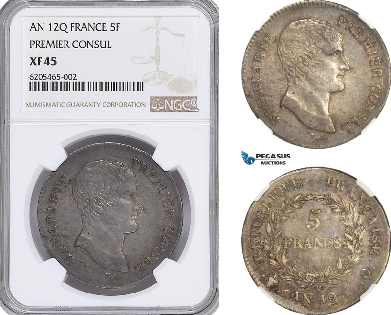France, Napoleon, 5 Francs An 12 Q, Perpignan Mint, Silver, Gad. 579, Dark cabin...
