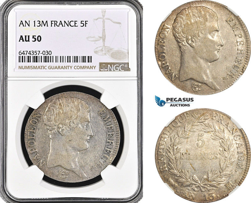 France, Napoleon, 5 Francs An 13 M, Toulouse Mint, Silver, Gad. 581, Champagne t...