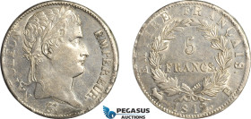 France, Napoleon, 5 Francs 1812 B, Rouen Mint, Silver, Gad. 584, Partly weak struck, lightly cleaned yet lustrous EF