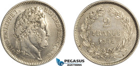 France, Louis Philippe I, 2 Francs 1846 A, Paris Mint, Silver, Gad. 520, Lightly cleaned VF-EF