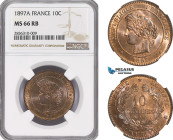 France, Third Republic, 10 Centimes 1897 A, Paris Mint, Gad. 265a, NGC MS66RB