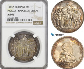 Germany, Prussia, Wilhelm II, 3 Mark 1913 A, Berlin Mint, Silver, KM# 534 (Napoleon Defeat), Fantastic toning! NGC MS66