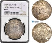 Germany, Prussia, Wilhelm II, 5 Mark 1901 A, Berlin Mint, Silver, KM# 526, (Bicentennial) Fantastic toning! NGC MS65