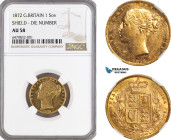 Great Britain, Victoria, Sovereign 1872 (Die 111) London Mint, Gold, KM# 736.1, Prooflike on Obv, NGC AU58