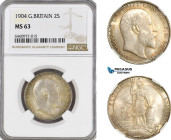 Great Britain, Edward VII, Florin 1904, London Mint, Silver, KM# 801, Multicolour toning! NGC MS63