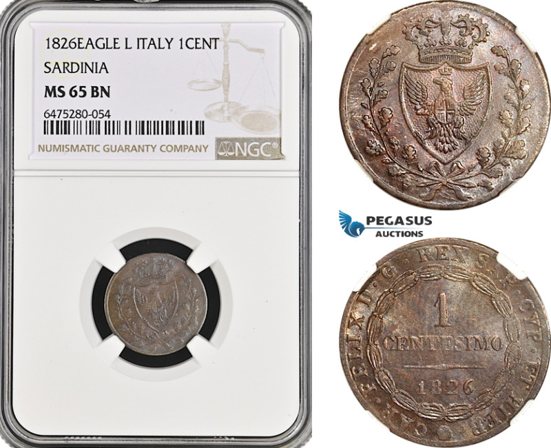 Italy, Sardinia, Carlo Felice, 1 Centesimo 1826, Eagle L, Turin Mint, KM# 125, V...