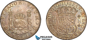 Mexico, Charles III, "Pillar" 8 Reales 1761 Mo MM, Mexico City Mint, Silver, KM# 105, Nice violet/green toning! EF
