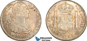 Mexico, Charles IV, 8 Reales 1798 Mo FM, Mexico City Mint, Silver, KM# 109, Light champagne/magenta toning, much lustre! Weak struck, EF