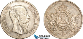 Mexico, Maximillian, Peso 1866 Mo, Mexico City Mint, Silver, KM# 388.1, Little remaining lustre, Obv. Cleaned, VF-EF