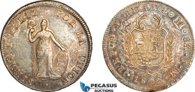 Peru, Republic, 8 Reales 1826 LIMAE JM, Lima Mint, Silver, KM# 142.1, Small edge nick, Nicely toned and lustrous! EF