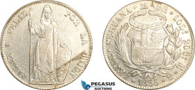 Peru, Republic, 8 Reales 1855 LIMAE MB, Lima Mint, Silver, KM# 142.10a, Cleaned, yet very flashy! EF-UNC