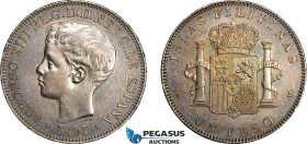 Philippines, Spanish Colony, Alfonso XIII, Peso 1897 SG V, Valencia Mint, Silver, KM# 154, Dark violet/green toning! EF-UNC