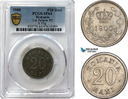 Romania, Carol I, Pattern 20 Bani 1900, Tin (6.93g) Plain edge, Coin rotation, Schäffer/Stambuliu - (Unpublished), PCGS SP64, Top Pop! Very Rare!