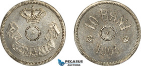 Romania, Carol I, Pattern 10 Bani 1905, Brussels mint, Tin (2.70g) No center hole, coin rotation, Schäffer/Stambuliu 050-1.14, Struck on an uneven pla...