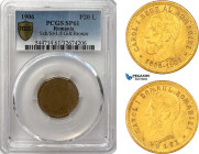 Romania, Carol I, Pattern 20 Lei 1906, Brussels Mint, Gilt Bronze, 45% rotated dies, Schäffer/Stambuliu 061-1.5, PCGS SP61