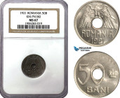 Romania, Ferdinand I, Pattern 50 Bani 1921, Huguenin Mint, Copper-Nickel, Plain edge, Medal rotation, Schäffer/Stambuliu 096-1.10, NGC MS67, Top Pop!