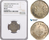 Romania, Ferdinand I, Pattern ESSAI 1 Leu 1924, Poissy Mint, Copper-Nickel, Reeded edge, Coin rotation, Schäffer/Stambuliu 130-1.8, NGC MS65