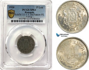 Romania, Ferdinand I, Pattern ESSAI 1 Leu 1924, Poissy Mint, Tin (4.85g) Plain edge, Coin rotation, Schäffer/Stambuliu 131-1.9, PCGS SP64, Top Pop!