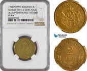 Romania, Ferdinand I, Pattern 2 Lei 1924, Brussels Mint (Wrongly labelled as Poissy) Aluminium-Bronze, Plain edge, Coin alignment, Schäffer/Stambuliu ...