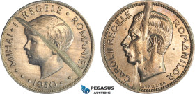 Romania, Mihai I/Carol II, Pattern 20 Lei 1930, London Mint, Aluminium (3,00g) Piefort, Plain edge, Medal rotation, Schäffer/Stambuliu - (Unpublished)...