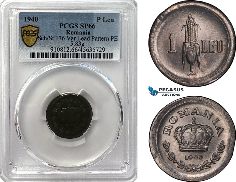 Romania, Carol II, Pattern 1 Leu 1940, Bucharest Mint, Lead (5.83g) Plein edge, ...
