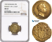 Romania, Carol II, Pattern 20 Lei 193-, Bucharest Mint, Gilt Bronze? (Uncertain base metal), Reeded edge, Coin rotation, Schäffer/Stambuliu 170-1.2, N...