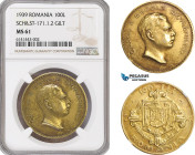 Romania, Carol II, Pattern 100 Lei 1939, Bucharest Mint, Gilt Bronze? (Uncertain base metal), Reeded edge, Coin rotation, Schäffer/Stambuliu 171-1.2, ...