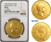 Romania, Carol II, Pattern 100 Lei 1940, Bucharest Mint, Gilt Bronze (17.64g) Reeded edge, Medal rotation, Schäffer/Stambuliu 180-1.1, NGC MS63, Rare!...