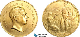 Romania, Carol II, Pattern 500 Lei 1940, Bucharest mint, Gilt Bronze (18.18g) Reeded edge, Coin rotation, Schäffer/Stambuliu - (Unpublished) UNC! Exce...